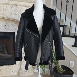 H&M Black Shearling Faux Leather Jacket